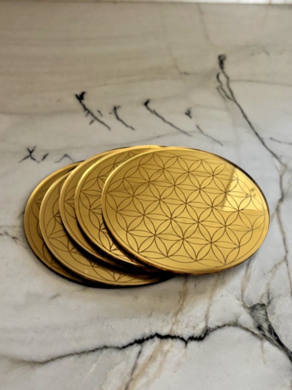 Set Of 5 Gold Tone Drink  Coasters NWB